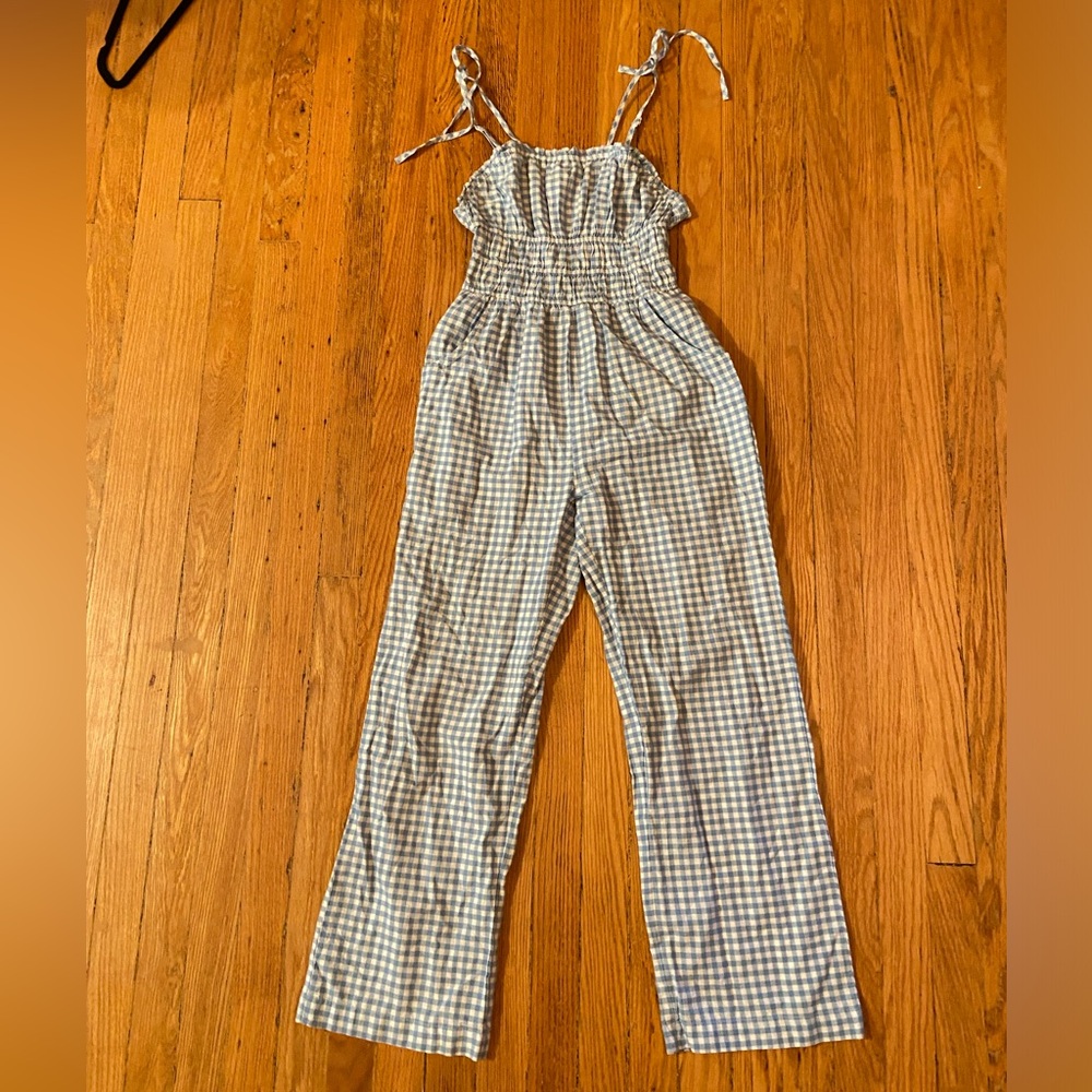 Light blue gingham jump suit